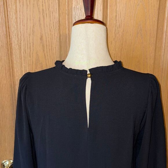 NWT Mittoshop Black Long Sleeve Ruffle Collar Shift Dress Medium - Picture 5 of 7